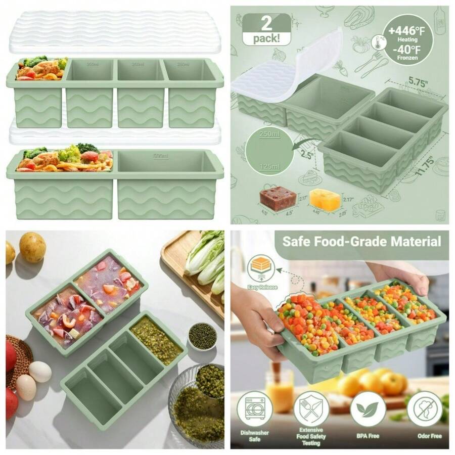 Silicone Freezer Molds With Lids, 1-Cup And 2-Cup Large  Trays, Food Storage Containers For Meal Prep, Portion Control 500mL 250mL 125mL Soup Freezing, 2-Pack - 1 - 查看 1