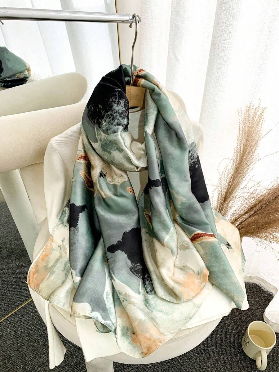 1pc Ink Painting Print Beach Scarf Shawl Cover Up - Multicolor - View 1