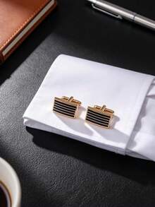1 đôi khuy măng sét kim loại hình học sọc Niche, thiết kế cổ điển bằng thép không gỉ, thích hợp làm phụ kiện trang trí cổ tay áo sơ mi kiểu Pháp, phù hợp cho mùa cưới, quà tặng Ngày của Cha. - sọc vuông - Xem 13