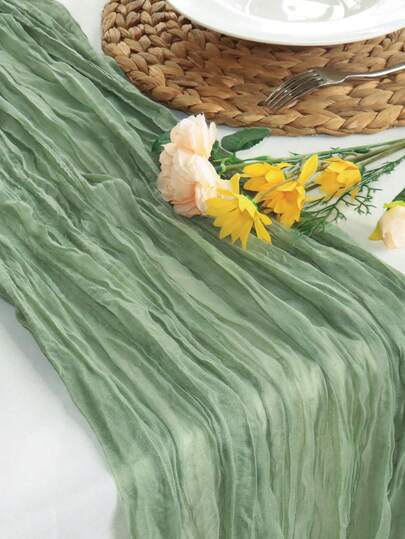 Cheesecloth Table Runner Pink, 90x300cm(35"X118") Green Rustic Gauze Fabric Spring Pink Boho Table Runner For Easter, Table Decorations And Large Parties