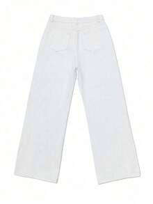 High-Waisted Straight Leg Jeans, Loose Wide Leg Jeans, Ankle Length Casual Cotton Pants, Suitable For Office, Outdoor, Work, White Trousers Spring - 白色 - 查看 5