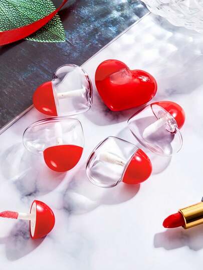 4支装心形5毫升润唇膏管，透明塑料空润唇膏容器，可爱心形迷你润唇膏管带涂抹器，趣味迷你塑料润唇膏容器，适合女性DIY化妆品小企业，情人节礼物