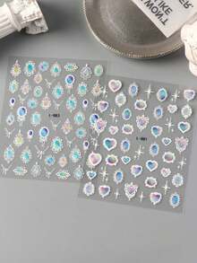 FULL BEAUTY Iridescent Aurora Vintage Lace Bohemian Totem Gemstones Nail Stickers Bow Heart Mirror Necklace Baroque Court Style Y2K Nail Supplies For Women & Girls DIY Manicure,Wedding Nail Decorations Accessories - Multicolor - View 9