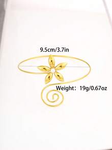18K Gold/Silver Plated Floral Swirl Open Cuff Bracelet (With Pearl Accents), Bohemian Style Resort Stainless Steel Waterproof Ocean Theme Arm Cuff (2 Colors Available) For Women - Gold - View 2
