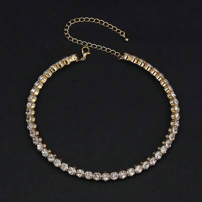 Fashionable Bridal Jewelry Elegant Shiny Rhinestone Single Row Necklace