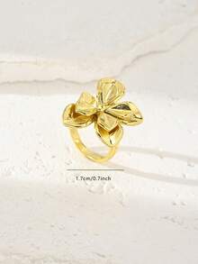1pc/18K Gold Plated Open Ring - Chunky Flower, Twisted & Heart Stackable Rings For Women, Minimalist Statement Jewelry - Yellow Gold - View 7