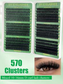 600/570片/套 大容量D型卷翘假睫毛，大容量睫毛册，30D+40D+50D+60D+80D+100D/50D+60D+80D+100D+120D+160D睫毛嫁接套装，混合防水仿貂毛假睫毛，3D单根假睫毛套装，方便携带，可重复使用，适合日常佩戴、度假、日常妆容、角色扮演、全妆及日常妆容，睫毛簇，单根假睫毛，假睫毛 - 查看 4