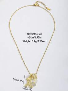 1 pieza Exquisito y elegante collar con colgante de letra artística A-Z enchapado en oro de 18K, collar con colgante de flor de cinco pétalos blanca y perla, adecuado para uso diario de mujeres, gran regalo para cumpleaños, fiestas y aniversarios - Dorado - Ver 4