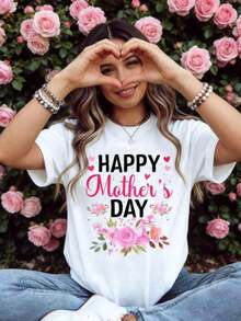 Oferta por tiempo limitado, cantidad limitada disponible,  relámpago, camisas de mujer, camisetas de mujer Camiseta de mujer, Feliz Día de la Madre, estampado floral, adecuada para mamás, abuelas y bisabuelas, estilo lindo para mamás, top casual de manga corta y cuello redondo, adecuado para usar en primavera y verano, ropa de mujer. - Blanco - Ver 2