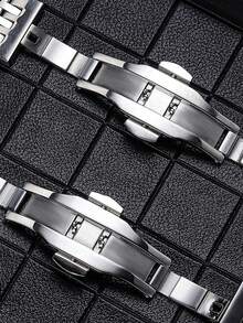 男士奢華運動品牌不鏽鋼 43.5mm 原裝雙日曆機芯商務石英腕錶 VA VA VOOM 情人節禮物 男錶 銀黑運動風條紋夜光 3Bar 優雅男錶 - 銀色 - 查看 6