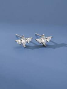 1 Pair S925 Sterling Silver Geometric Rhinestone Earrings, Minimalist Niche Design Versatile Commuter Earrings For Women - Geometry 1 - View 5