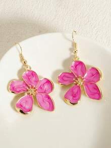 一对时尚优雅奢华甜美简约百搭珐琅耳环，包含四瓣花、五叶草、六瓣雏菊三种花型，颜色有粉色、白色、洋红色、橙色、紫色、红色、绿色可选，适合春夏日常佩戴和度假。 - 五瓣花玫紅色 - 查看 2
