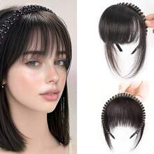 Synthetic Fake Bangs Hair Neat Rhinestone Hairband With Braids Headband Heat Resistant Bangs In Hair Extensions Hairpieces Hair - Multicolor - View 10