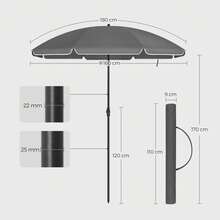 Beach Umbrella, Garden Parasol With UPF 50+ Protection, Tilt, Portable And Windproof, Fibreglass Ribs, Carry Bag - Grey - View 2