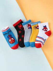 Marvel 1/5 Pairs Spider-Man Children's Socks, Superhero Pattern, Suitable For Casual Daily Wear, Breathable And Soft, Suitable For Boys And Girls, Suitable For Daily Wear/Party Gifts/Easter/Spring/Summer. Vibrant Colors, Comfortable Fit Novel And Unique, Fashionable Accessory, Lightweight And Breathable, Skin-Friendly And Non-Restrictive, Soft And Breathable. - Apricot - View 6