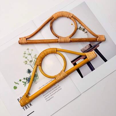 27cm Length Rattan Wooden Handle With Circle Decor, Bohemian Style Bag Strap, DIY Handbag Accessory