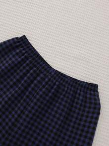 夏季格子睡衣套装，甜美可爱翻领纽扣短袖上衣和短裤，女士睡衣和休闲服 - 彩色 - 查看 7