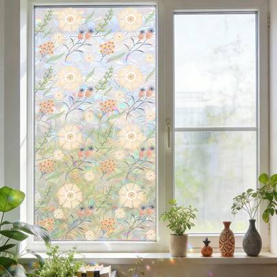 1/4 miếng dán trang trí cửa sổ hình hoa lá. Hình dán tĩnh chủ đề rừng hoa cúc màu nước. Có thể tháo rời, tái sử dụng, không cần keo dính, dùng cho cửa sổ và cửa ra vào bằng kính. Trang trí nhà cửa theo phong cách nghệ thuật mùa hè.