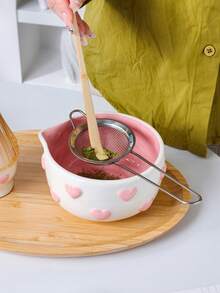 1pc/2pcs/4pcs/5pcs/8pcs Set New Pink Embossed Heart Matcha Bowl Tea Set, Highly Attractive Heart-Shaped Spout Bowl, Matcha Tool Combination Including Matcha Bowl, Whisk And Holder, Bamboo Scoop, Sieve, Suitable For Matcha Lovers And Beginners, Great Gift, Mother's Day Gift, Gift For Elders - Multicolor - View 5