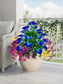 5 ramos de lirio de cala azul artificial, flores de campanilla de colores mixtos, estilo granja americana - resistente a los rayos UV, arbusto de floración de primavera de plástico, no se desvanece - adecuado para decoración del hogar, porche, alféizar de la ventana, maceta, jardín del hogar, decoración de patio, decoración interior/exterior, decoración de primavera/verano - Multicolor - Ver 7