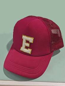 1 Stück Kinder 26 Buchstaben LKW Fahrer Kappe, atmungsaktive Mesh Casual Outdoor Alltagsmütze für Mädchen - Bordeaux - Übersicht 5
