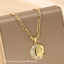 1pc 14K Gold Plated Copper Vintage Religious Personalized Cross Figaro Chain Necklace, Exquisitely Crafted With Superior Quality, Blending Sacred Elements With Fashion Design, Specially Made For Catholic First Communion And Baptism Gifts, Suitable For Various Occasions, Conveying Faith And Beauty - Yellow Gold - View 7