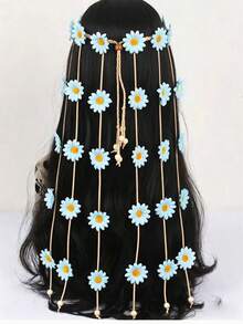 Accessoire pour cheveux de style bohème hippie avec tournesol et marguerite réalistes. Bandeau fleuri, décoration de cheveux d'été avec tournesol, convient aux filles, costumes de fête et de cosplay, style boho, accessoires pour cheveux avec tournesol - Taille unique - Voir 14