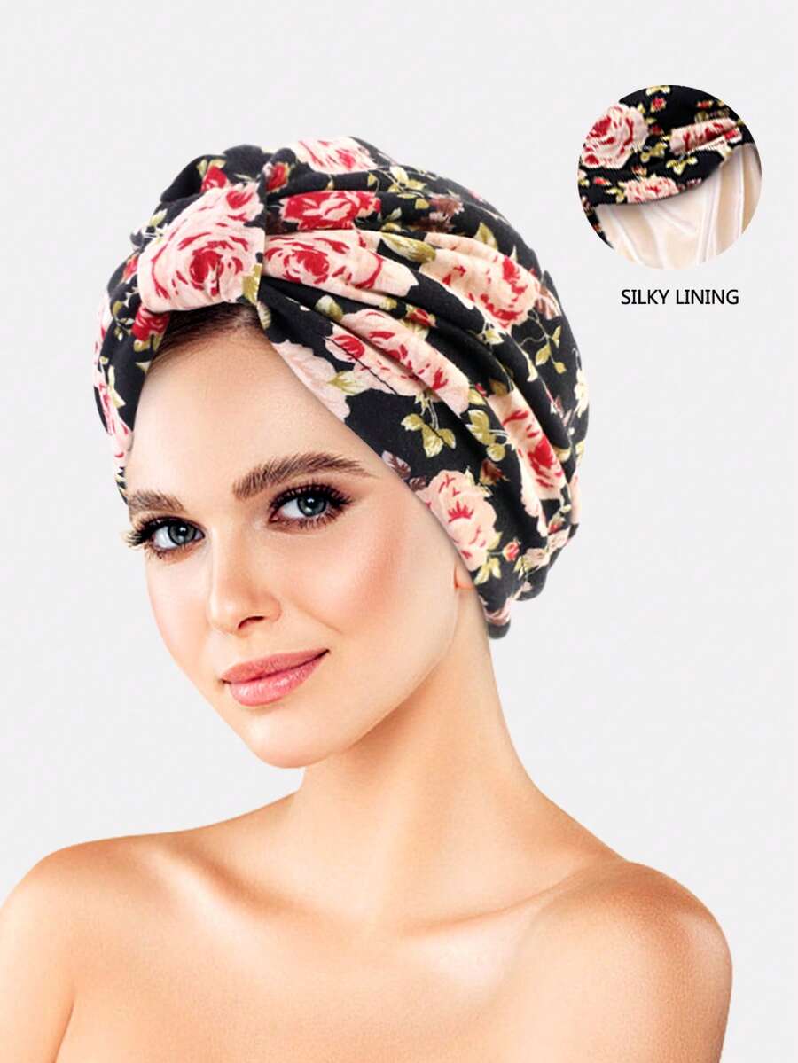 1 chiếc khăn trùm đầu in họa tiết lót satin dành cho nữ, thích hợp dùng khi ngủ, quấn đầu, hoặc khi hóa trị, phù hợp sử dụng hàng ngày. - nhiều màu - Xem 1