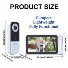 Holiday Special Offer! Wireless Smart Video Doorbell, 4.5'' Display, High Definition , Two-Way Audio, Night Vision, Automatic Recording, No WiFi, No App, No Monthly Fees, Easy Installation, Quick Pairing, Rechargeable Battery. - View 10