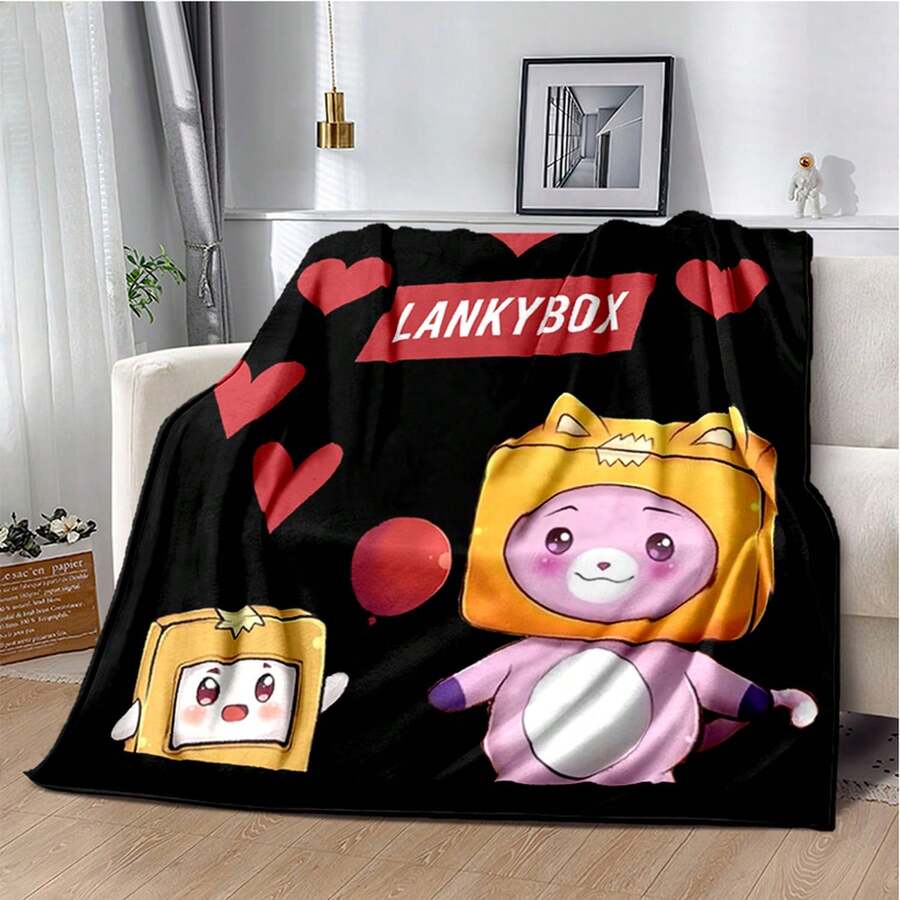 3DprintedLankyboxBoxyFoxyRockycartoonblanket,Softblanket,SuitableforfamilybedroombedsofatravelpicniccoverK((20)) - White - View 1