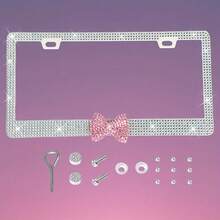 1 peça/2 peças Moldura de Placa de Licença Plástica com Adições de Laço Multicolorido, Tipo de Orifício Quadrado, Feita à Mão com Diamantes Artificiais Brilhantes, Inclui Parafusos e Ferramentas de Instalação, À Prova d'Água e Antiferrugem - A - Visão 3