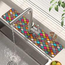 1 pieza Alfombrilla para grifo con estampado bohemio, de poliéster duradero, de secado rápido, fácil de limpiar, adecuada para cocina y baño, fácil de instalar, decoración diaria, regalo, alfombrilla de baño, alfombrilla de grifo duradera, accesorio para grifo - Multicolor - Ver 6