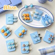 Cute Cartoon Star Bear Puppy Hair Accessories Hairpin Girl Hairpin Student Side Bangs Clip Broken Hairpin - 4號藍色愛心小狗髮夾(一對) - 查看 3