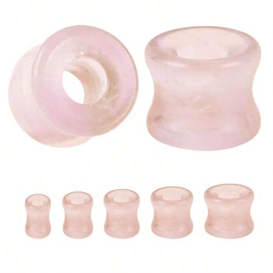 1 Pair Double Flared Nature Stone Ear Tunnel Plugs Gauges For Ear 4G 2G 0G 00G 1/2 Gauge Earrings Piercing Jewelry For Men Women - 粉色 - 查看 1