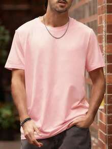 Men's Solid Color Short Sleeve T-Shirt, Comfortable, Breathable, For Summer. - Pink - View 2
