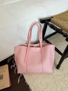 Large Capacity Handbag For Women, New Minimalist Fashion Versatile Commuter Shoulder Tote Bag - Pink - View 7
