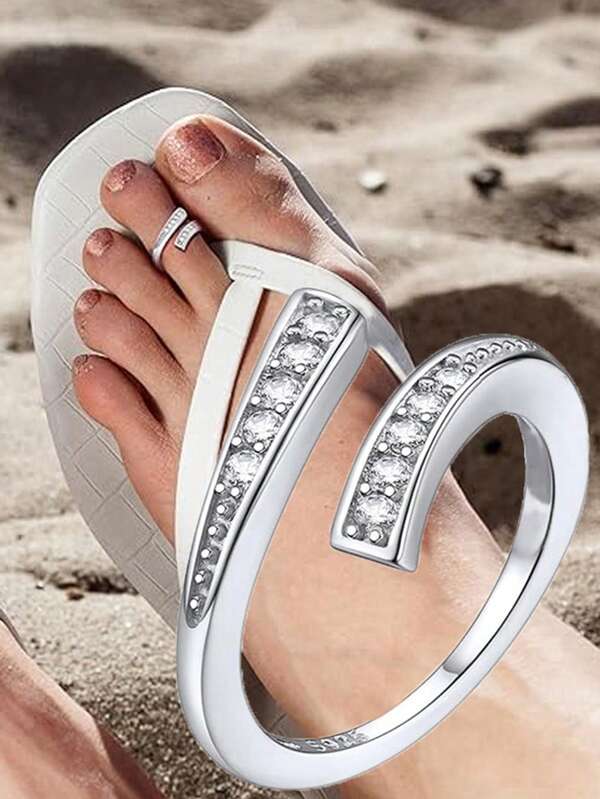  1pc S925 Sterling Silver Geometric Wave Open Toe Ring, Minimalist Unique Design Dainty Foot Jewelry For Women, Suitable For Beach, Vacation Wear, Elegant Gift