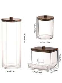 1 Pack/3 Packs Cotton Swab Storage Box, Bathroom Divided Cotton Swabs, Makeup Pads, Toothpicks - Transparent Glass Jar With Brown Wooden Lid, Suitable For Holiday, Beach, Bathroom, Bedroom Storage, Large Capacity - Multicolor - View 13