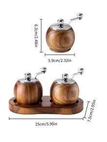 1 pieza/2 piezas/3 piezas Molinillo de pimienta y sal de uso múltiple, molino de molienda manual con núcleo de cerámica, molinillo de pimienta redondo mini, herramienta de cocina - Marrón - Ver 4