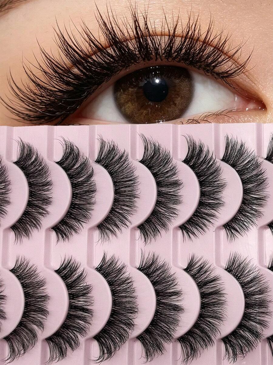 3D Transparent False Eyelashes 10 Pairs - Natural, Fluffy, And Dense Style, Curl Lasting, Lightweight As Feathers, Transparent With Invisible Bands, Instantly Enlarges Eyes - View 1