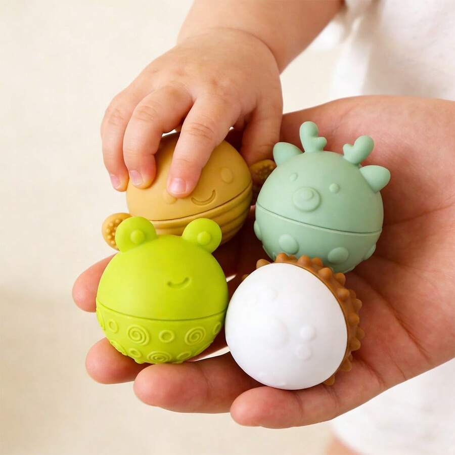 Infant Silicone Tactile Ball, Baby Hand Grasp Massage Ball, Silicone Rattle Toy For Infants