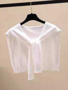 1 chiếc khăn choàng dệt kim kẻ sọc mới dành cho nữ, nhẹ nhàng, thích hợp dùng trong mùa hè khi làm việc văn phòng có điều hòa. - trắng - Xem 9