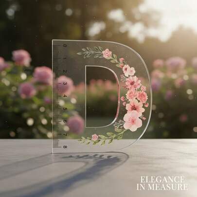 1 pieza Regla con diseño floral en forma de letra D, diseño floral acuarela, material de acrílico transparente, adecuado para costura, patchwork y artículos de papelería escolar/oficina, regalo de graduación y regreso a clases