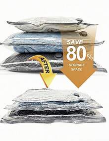 Travel Space Saving Vacuum Storage Bags, 3 Sizes Thick Leak-Proof Reusable Clothes Quilt Compression Bags, Dust Moisture Proof Wardrobe Luggage Organizer - 查看 5