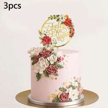 Bộ 1/3/6 chiếc phụ kiện trang trí bánh kem hình hoa bằng acrylic với chữ "Feliz Dia Mama" (Ngày của Mẹ), thích hợp để trang trí bánh kem trong bữa tiệc Ngày của Mẹ. - Nhiều màu - Xem 9