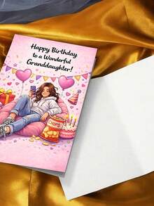 1张“祝我亲爱的孙女生日快乐”贺卡。包含信封，采用优质哑光纸。水彩风格，适合少女和派对装饰。送给孙女的完美之选——一张温馨甜蜜的贺卡（12厘米/4.7英寸 x 17厘米/6.7英寸）。 - 紅色信封 - 查看 7