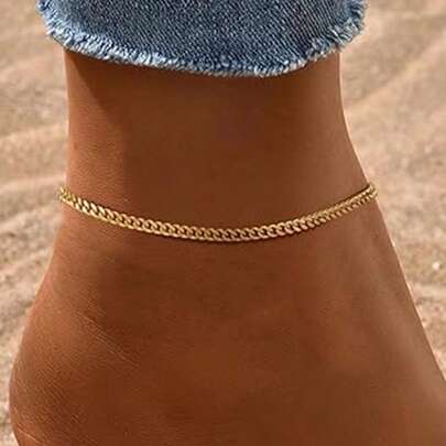 1pc 18K Gold Plated Stainless Steel Personalized Hip-Hop Cuban Link Anklet, Suitable For Women's Daily And Beach Wear