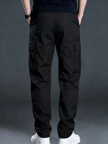 Pantalon cargo ample pour hommes, design robuste à plusieurs poches, style avec lien à la cheville, tenue décontracté à la mode pour le printemps et l'automne - Noir - Voir 3