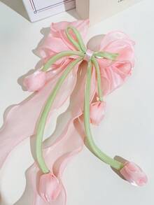 1件女款甜美仙氣大蝴蝶結髮夾，優雅百搭芭蕾風鈴蘭網紗蝴蝶結鱷魚夾髮飾 - 彩色 - 查看 5