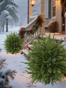 Artificial Christmas Cedar Tree With Ground Stake, Traditional Cedar Pine Cone Ground Stake, UV-Resistant Artificial Cedar Tree, Artificial Plants And Shrubs For Indoor And Outdoor Porch And Garden. Christmas Decoration, Artificial Plants (Boxed Packaging). - Multicolor - View 2